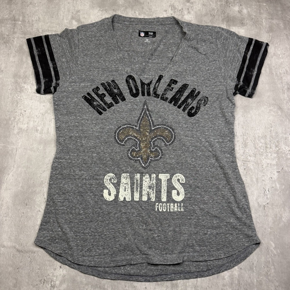 New Orleans Saints Shirt Womens Medium Gray NFL Football V Neck NFL Team Apparel